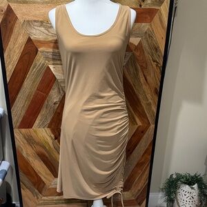 Express Tan Ruched Midi Dress